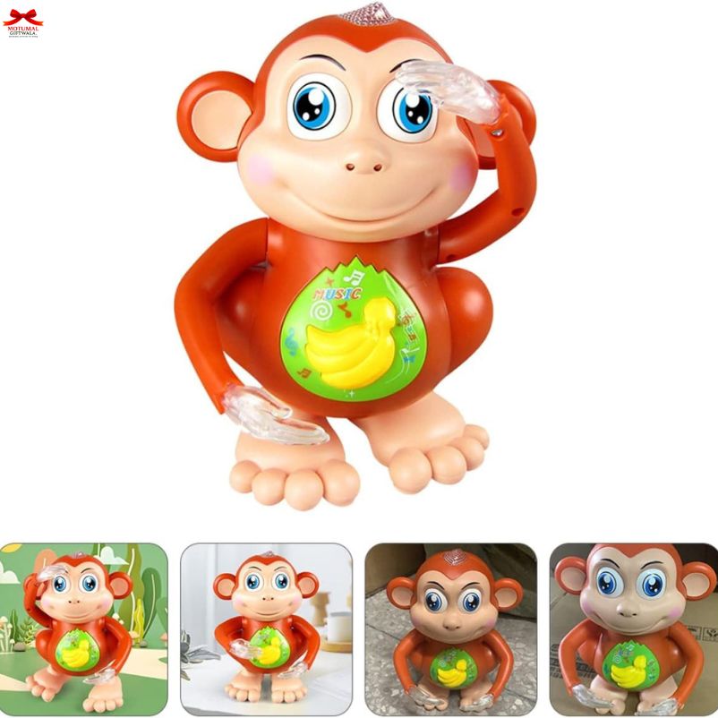 Toy monkey with a banana on a white background