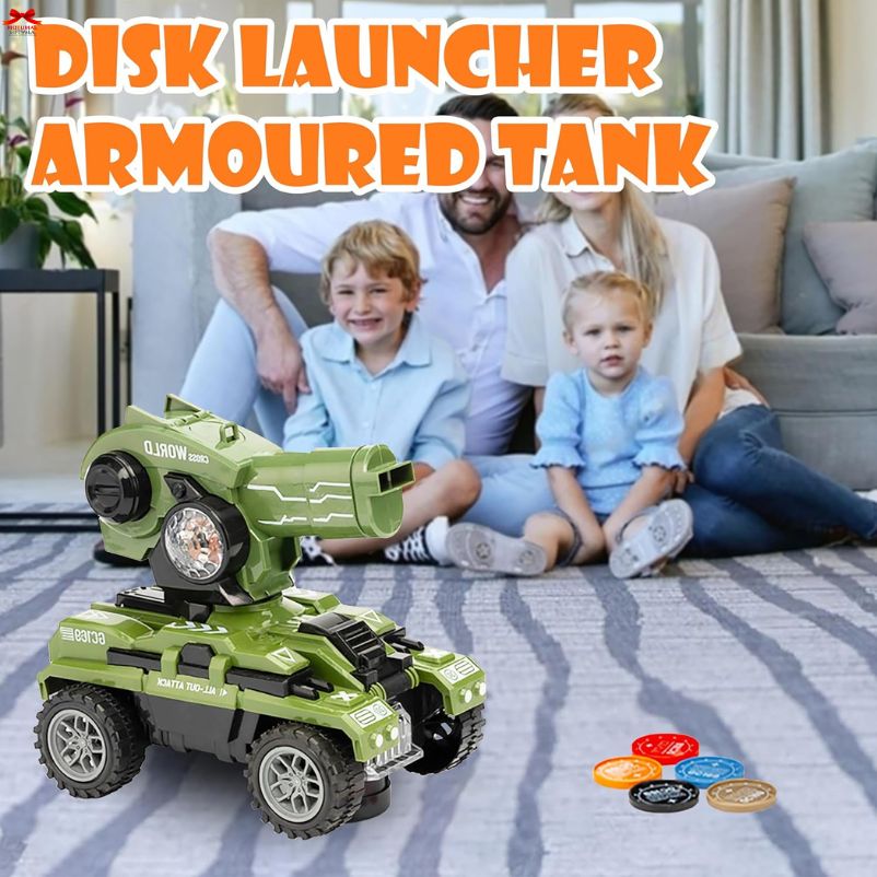 Disk Launcher Armoured Tank Toy for Kids – Light, Sound & Shooting Discs Action