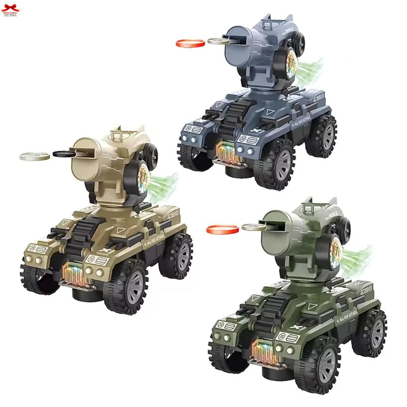 Disk Launcher Armoured Tank Toy for Kids – Light, Sound & Shooting Discs Action