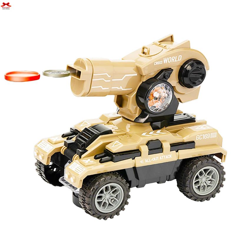 Disk Launcher Armoured Tank Toy for Kids – Light, Sound & Shooting Discs Action