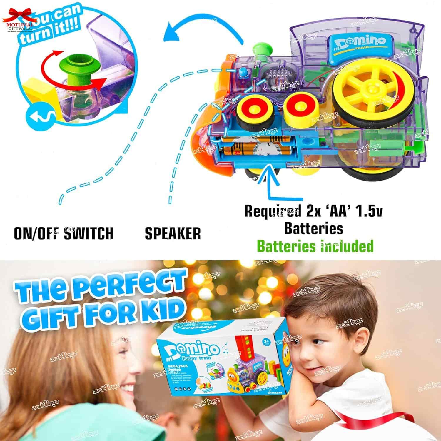 Toy set with wheels and electronic components, featuring a child and a box labeled 'The Perfect Gift for Kid'.