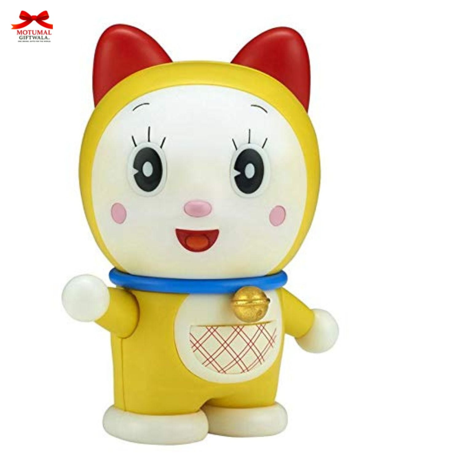 Yellow cartoon character with red ears on a white background