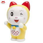 Animated character with red ears and a yellow outfit on a white background