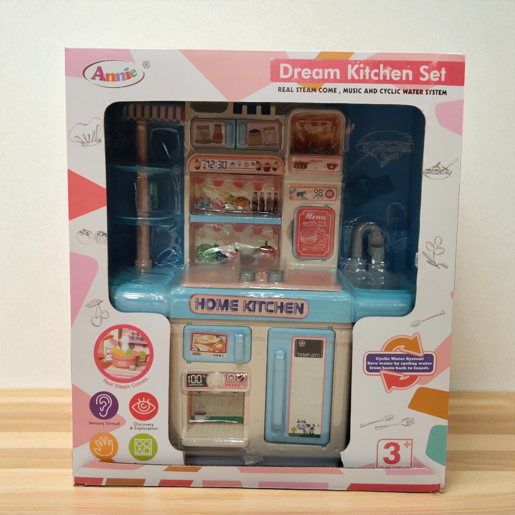Toy kitchen set packaging with 'Annie' branding on a light background