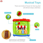 Children's musical toy with labeled parts on a white background