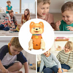 Children playing with a toy dog in a family setting