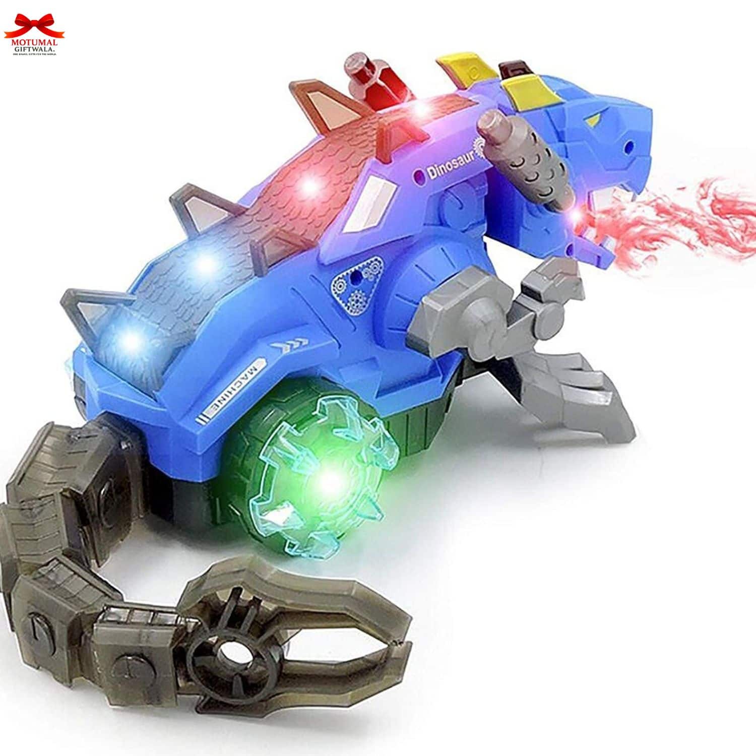 Toy dinosaur with lights and sounds on a white background