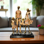 Golden Family Sculpture of 4 – Parents and Two Daughters Walking