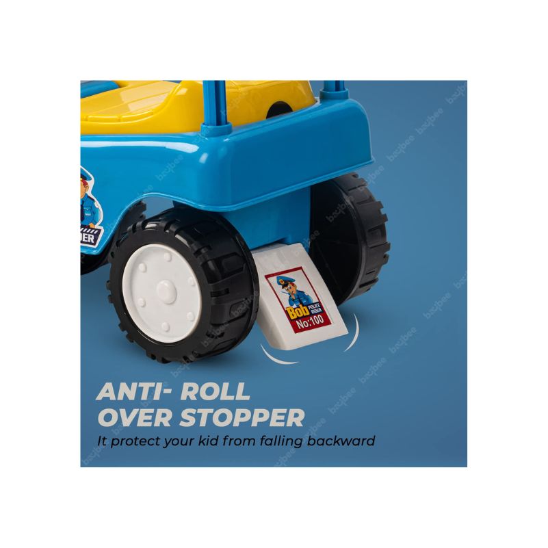 Toy vehicle with an anti-roll over stopper on a blue background