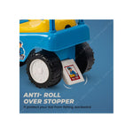 Toy vehicle with an anti-roll over stopper on a blue background