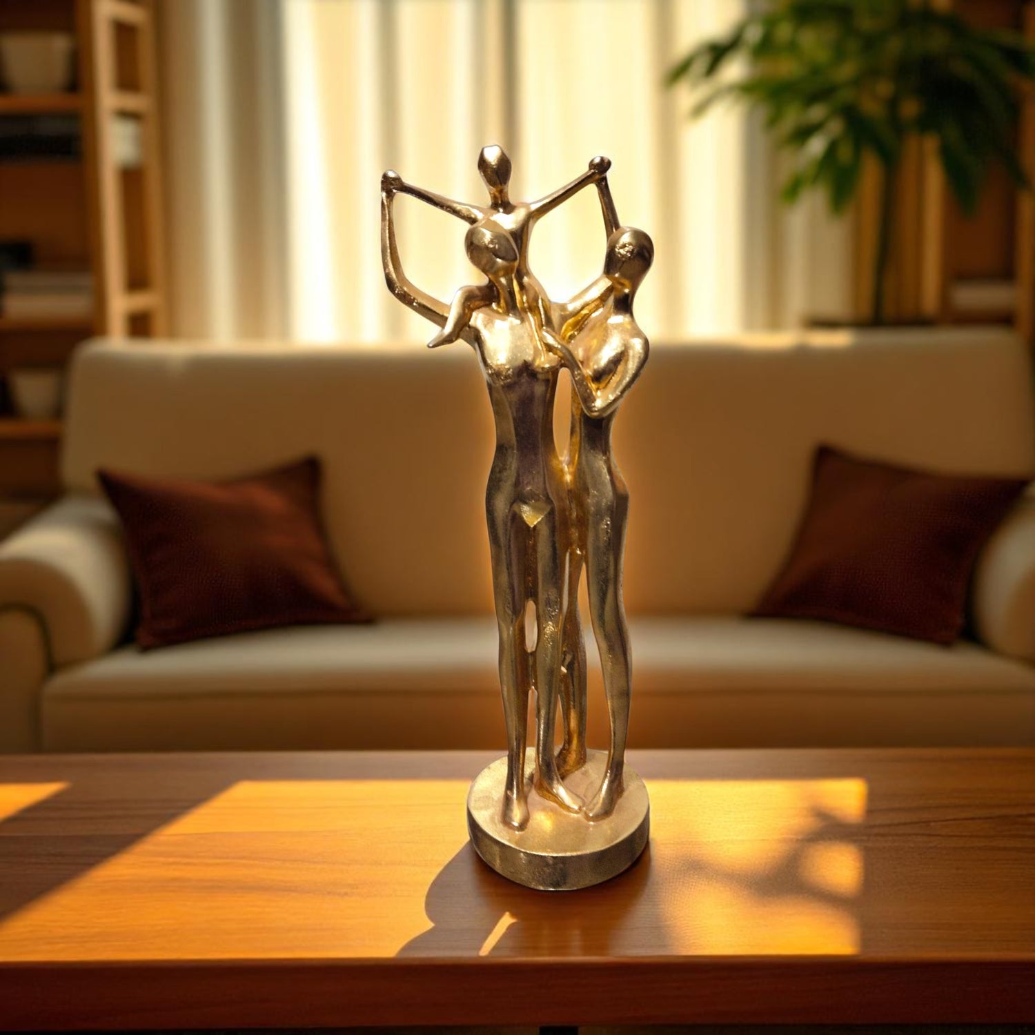 Golden Family Showpiece with Parents and Child – Abstract Art for Home Decor”