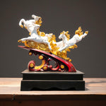  Front view of Golden Glory Running Horse Showpiece with white and golden horses