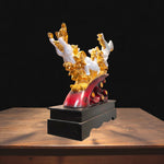  Side angle of four running horses showpiece in gold and white