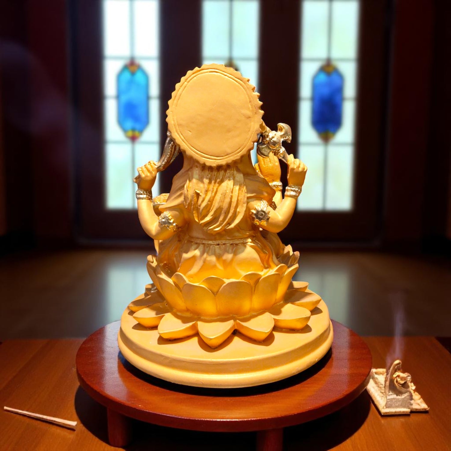 Rear view with hair, lotus base, and crown work