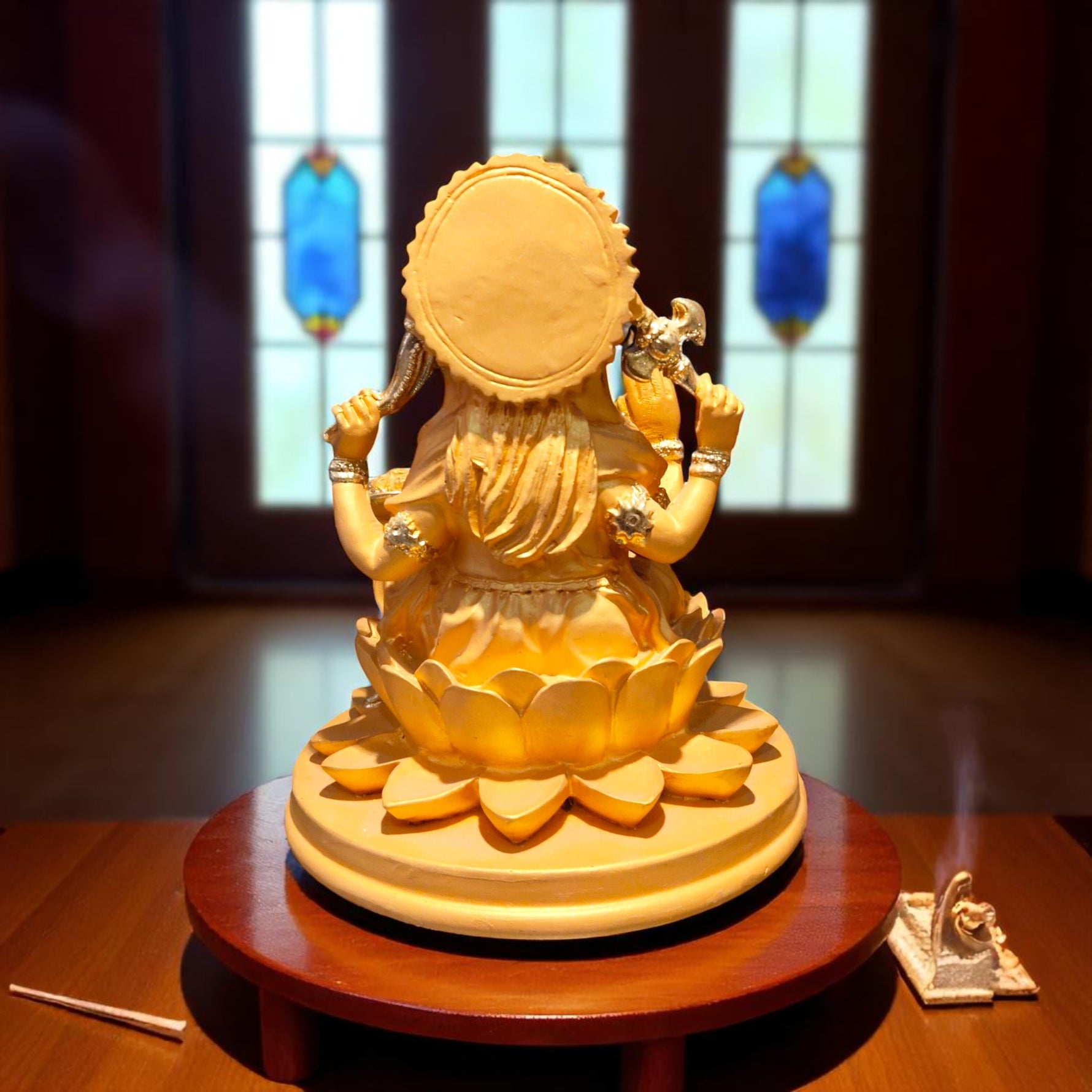 Rear view with hair, lotus base, and crown work