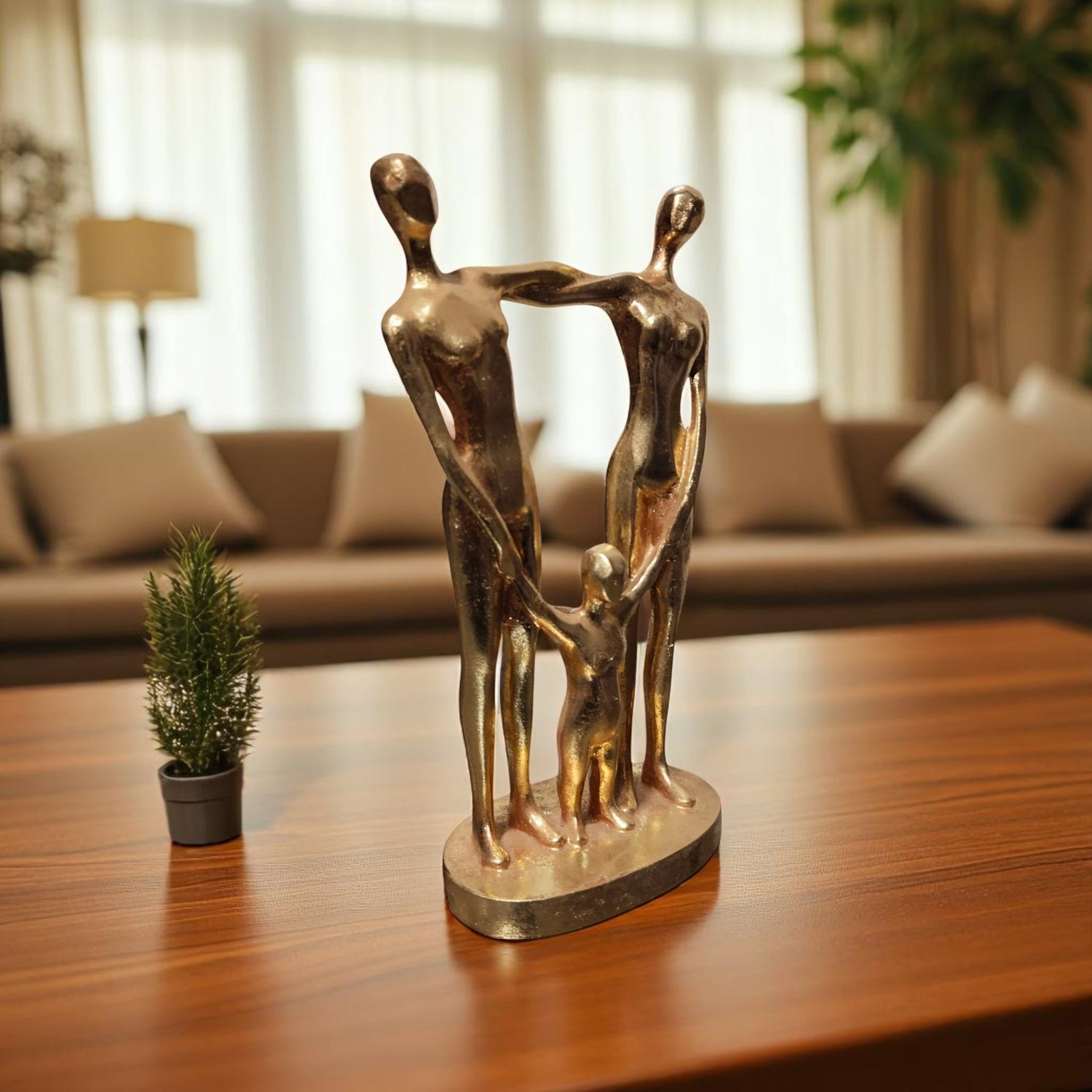Handcrafted Family Statue in Glossy Gold – Perfect Ranchi Gift"