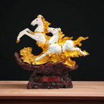 Rear Side View of Double Horse Statue in Gold and White – Ranchi Gift