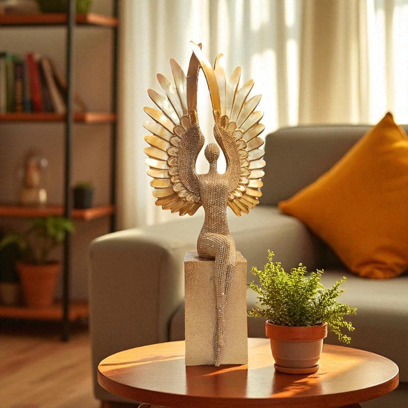 Golden Silver Winged Angel Lady Showpiece