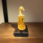Front View of Golden Victory Horse Showpiece on Black Base