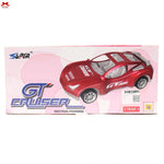 Red toy car with 'GT Cruiser' branding on a pink box