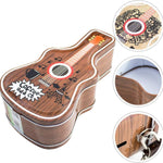 Brown guitar shaped metal coin bank with coffee addict design and lock Motumal Giftwala