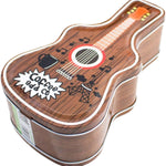 Brown guitar shape metal money bank open view showing fine workmanship and storage space Motumal Giftwala