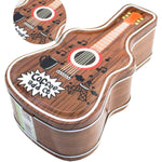 Wooden guitar shaped coin bank closeup details with metal lock and smooth finish Motumal Giftwala