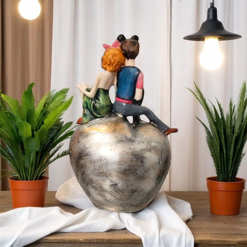 Back view of Heart Love Couple sitting on heart vase – Indian gift item