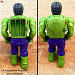 Toy figure with green and purple design on a textured surface