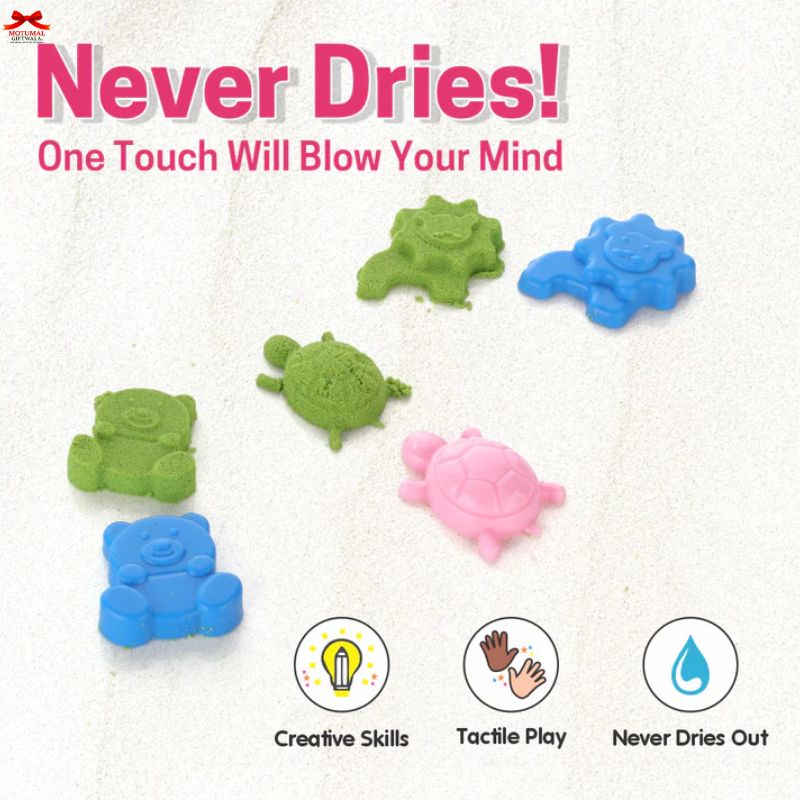 Colorful animal-shaped erasers on a white background with promotional text.