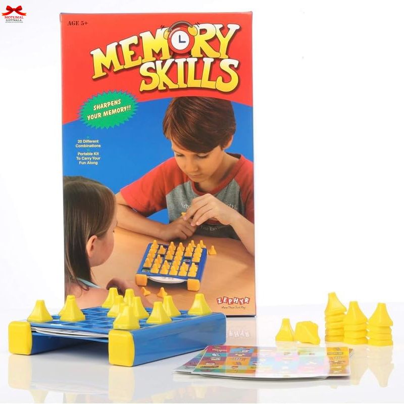 Memory Skills game packaging with children playing and game pieces on a white background