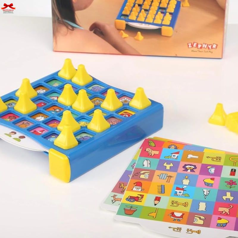 Educational game with colorful board and yellow cones on a white surface