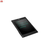 Black electronic writing pad with text on a white background