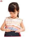 Child drawing on a digital drawing pad with a red pen