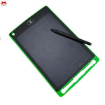 Green electronic writing pad with a black stylus on a white background