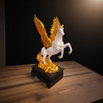  Back view showing golden wings of Pegasus decor piece