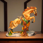Angled shot of motivational horse showpiece with detailed saddle