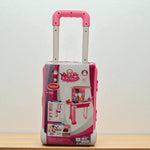 Pink little chef set toy kitchen suitcase with extended trolley handle for kids.
