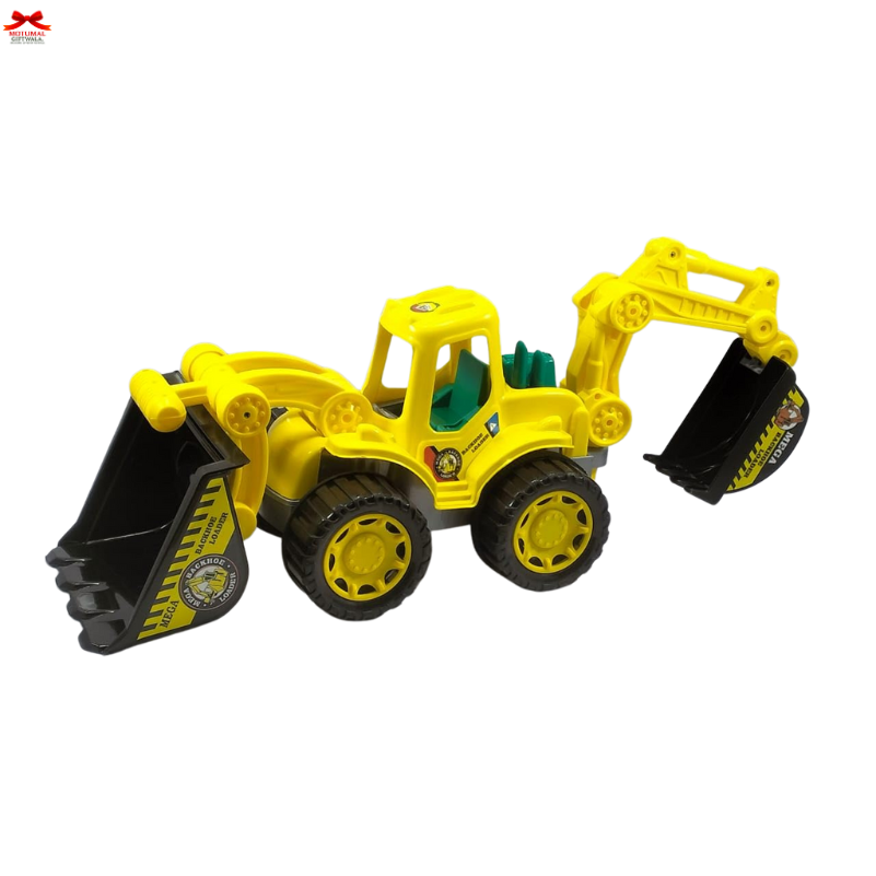 Yellow toy excavator on a white background