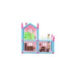 Colorful toy dollhouse with furniture on a white background