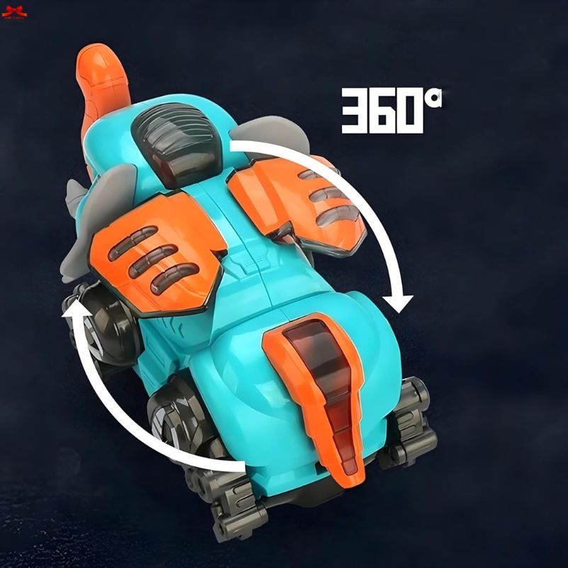 Toy figure with orange and gray accents on a dark background
