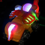Toy motorcycle with colorful lights on a dark background