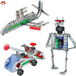 Mechanical model kits including a helicopter and robot on a white background