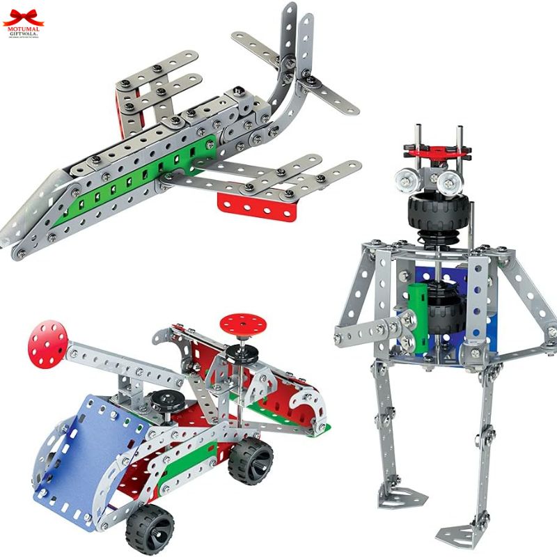 Mechanical model kits including a helicopter and robot on a white background