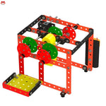Colorful mechanical model with gears on a white background
