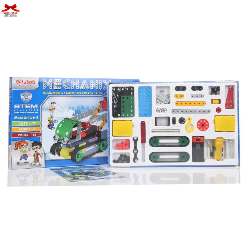 Mechanix STEM kit packaging with toy parts on a white background