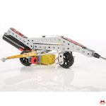 Mechanical arm with joints and wheels on a white background