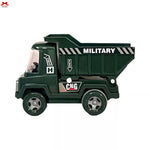 Toy dump truck with 'Military' and 'CNG' branding on a white background