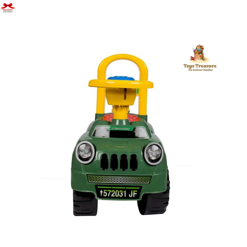 Toy car with a yellow handle on a white background, branded 'Toys Treasure'.
