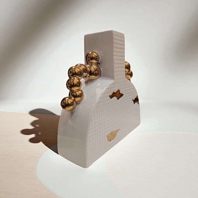 Modern Golden Handle White Ceramic Vase